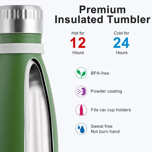 Miniatura 3 de koodee Botella de agua de acero inoxidable de 12 onzas con aislamiento al vacío para la escuela, botellas de agua deportivas de metal