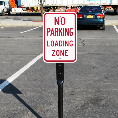 Miniatura 2 de SmartSign Kit "No Parking Loading Zone" Letrero de aluminio de grado ingeniero de 12 x 18 pulgadas, soporte base de poste y hierro fundido