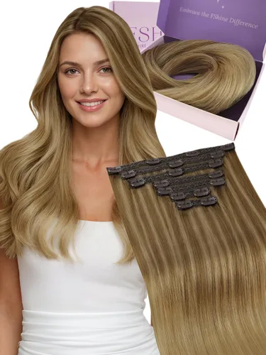 Miniatura 51 de Fshine Extensiones de cabello con broches, 22 pulgadas, 7 unidades, color marrón oscuro, doble trama, extensiones de cabello humano real con clip
