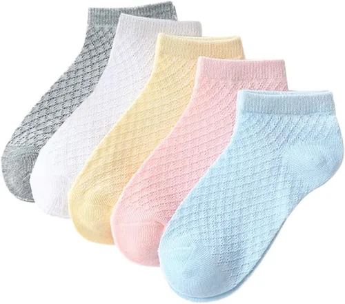 Miniatura 15 de Looching Paquete de 5 calcetines delgados de malla para bebés, niñas y niños, de algodón, color blanco, calcetines de tobillo invisibles 1-8T