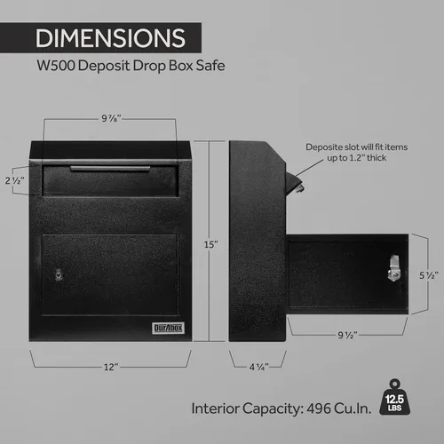 Miniatura 7 de Durabox Caja Fuerte de Depósito con Buzón 12 x 4 x 15 pulgadas de Acero Resistente para Montaje en Pared para Correo, Cartas, Cheques, Llaves, Negro
