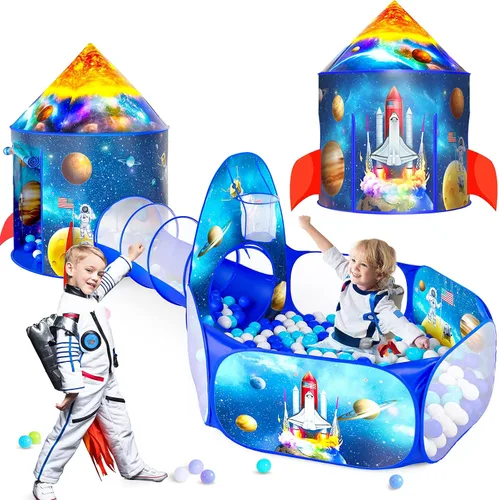 Miniatura 8 de Tienda de campaña de princesa de 3 piezas para niñas con hoyo de bolas para niños, tiendas de campaña para niños y túnel de gateo para niños