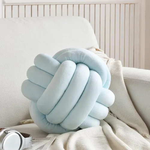 Miniatura 11 de Almohada de nudo suave de felpa, cojín redondo de bola anudada de 8 pulgadas, decoración de nudo negro para dormitorio y sala de estar