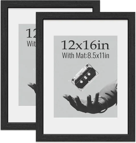Miniatura 20 de VCK Portarretratos de 5 x 7, 2 unidades, grano de madera natural, roble negro y vidrio HD, para fotos de 4 x 6 con paspartú o 5 x 7 sin paspartú