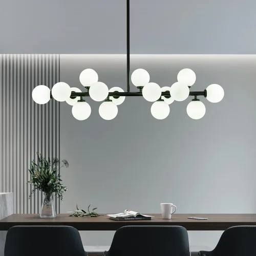 Miniatura 11 de 16 Luces Araña Moderna de Mediados de Siglo Negro Araña Lineal Accesorios de Iluminación Globo de Vidrio Luz Colgante Sputnik para Comedor Isla