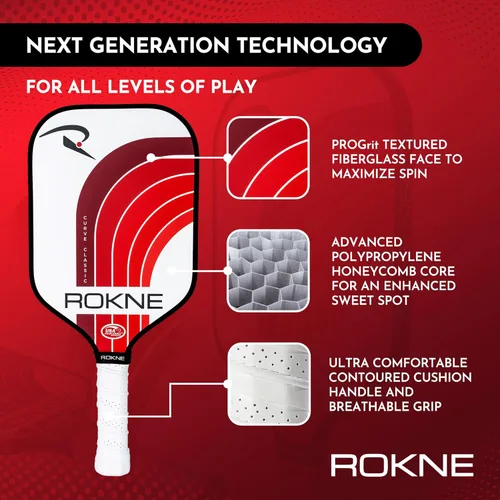 Miniatura 4 de ROKNE Curve Classic Pickleball Paddle Paletas de pickleball de fibra de vidrio aprobadas por USAPA Ingeniería de precisión y comodidad Textura