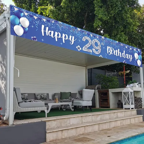 Miniatura 6 de Cartel de feliz cumpleaños número 29, globos de regalo de cristal con estrellas brillantes y confeti, decoración temática para hombres y mujeres