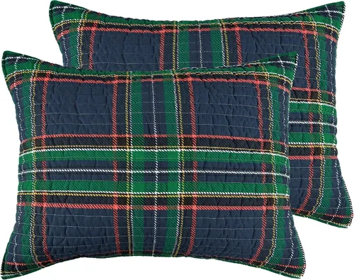 Miniatura 10 de Levtex Home - Funda estándar acolchada a cuadros Spencer (26 x 20 pulgadas) - Tartán de Navidad - Rojo, verde, blanco, azul, dorado - Sin relleno