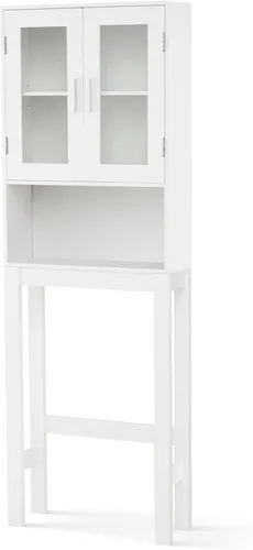 Miniatura 8 de BestComfort Gabinete de almacenamiento de madera sobre el inodoro, Ahorro de espacio para el baño en casa, Puertas dobles, Organizador de estante