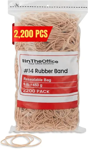 1InTheOffice Bandas de goma #14, bandas de goma tamaño 14, beige, caja de 1 libra, (2,200/paquete)