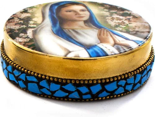 Miniatura 6 de Juego de rosario religioso de la Virgen María que rezaba a la Virgen María incluye caja de joyería de la Virgen en Oración caja de lata y rosario
