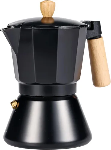 Miniatura 10 de Moka Pot - Cafetera para estufa, estilo italiano, cafetera clásica con mango de madera natural (3 tazas)