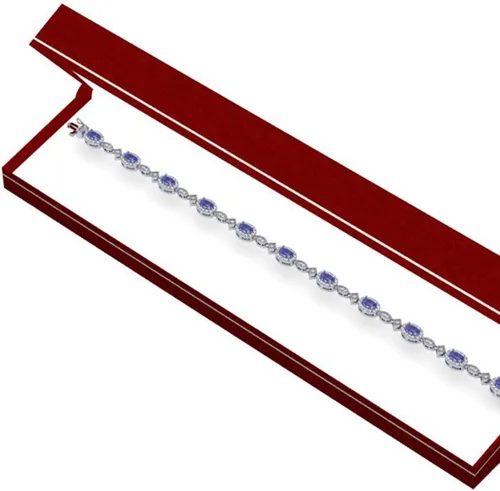 Miniatura 4 de Dazzlingrock Collection Pulsera de eslabones de mujer de diamante blanco de corte ovalado real con zafiro azul y corte redondo, plata esterlina