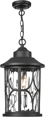 Miniatura 8 de zeyu ZX48H BK - Lámpara colgante exterior para porche, 12 pulgadas, con vidrio sembrado, acabado negro, ZX48H BK