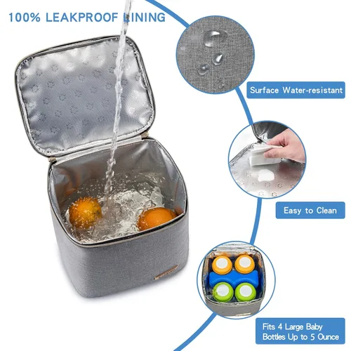 Miniatura 3 de Bolsa enfriadora de leche materna con bolsa de hielo para 4 biberones grandes de hasta 5 onzas, bolsa enfriadora de biberones ideal para madres gris