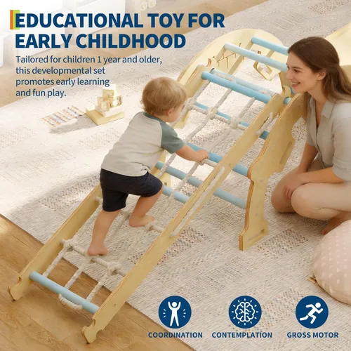 Miniatura 4 de Juguetes de escalada 4 en 1 para niños pequeños con rampa, arco y escalera, juego de triángulos Pikler con construcción de madera, juego de escalada