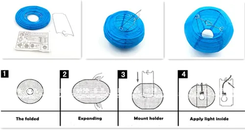 Miniatura 4 de Linterna de papel plegable reutilizable, estilo chino/japonés, cubierta decorativa para lámpara colgante (azul, 10 unidades de tamaños surtidos)