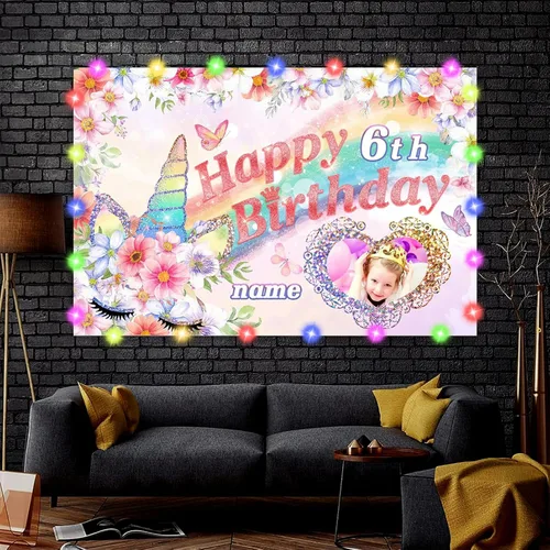 Miniatura 4 de Dicodes Decoraciones de cumpleaños de unicornio personalizadas para niñas, pancarta de cumpleaños de unicornio, decoración de cumpleaños de princesa