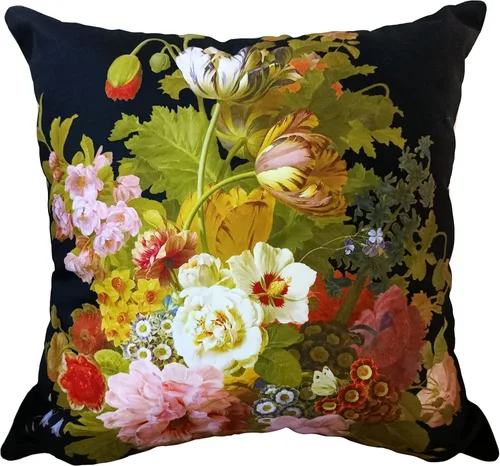 Miniatura 41 de Funda de cojín floral ligera de lujo, 18 x 18 pulgadas, pintura al óleo retro victoriana de doble cara, fondo negro, flor vibrante, funda de cojín