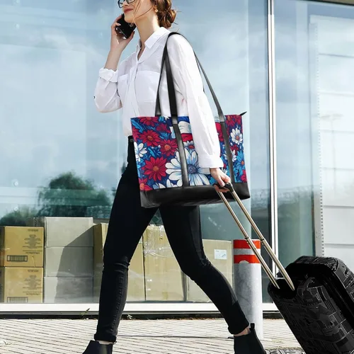 Miniatura 3 de Flowers American Flag Waterproof work bags for women tote with zipper large tote for office with maletin ejecutivo para mujer