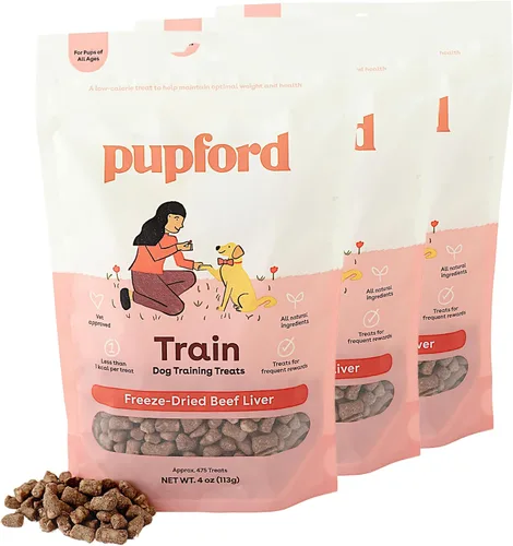 Pupford - Golosinas de entrenamiento liofilizadas, para perros y cachorros, más de 1400 bocados con 3 ingredientes (hígado de res, 4 onzas, paquete