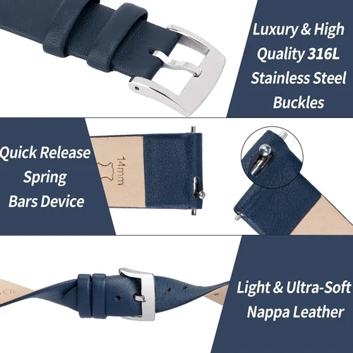 Miniatura 4 de Correas de reloj de cuero de liberación rápida, elegante y ultra suave, correa de reloj de cuero de grano superior para mujeres y hombres, elección