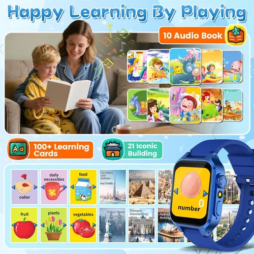 Miniatura 4 de Reloj inteligente de juego para niños con 32 juegos, cámara telescópica, podómetro, alarma, video, música, audiolibro, tarjeta de aprendizaje