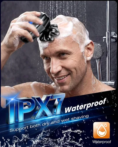 Miniatura 6 de Afeitadoras de cabeza para hombres calvos, kit de aseo eléctrico 5 en 1, 7D flotante IPX7, impermeable, recargable, para cabeza calva, vello