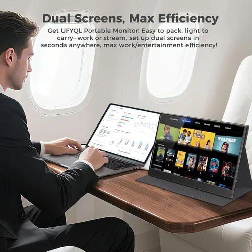 Miniatura 8 de UFYQL Monitor portátil para computadoras portátiles, pantalla IPS FHD 1080P de 15.6 pulgadas, altavoces integrados, USB-C/HDMI, incluye funda