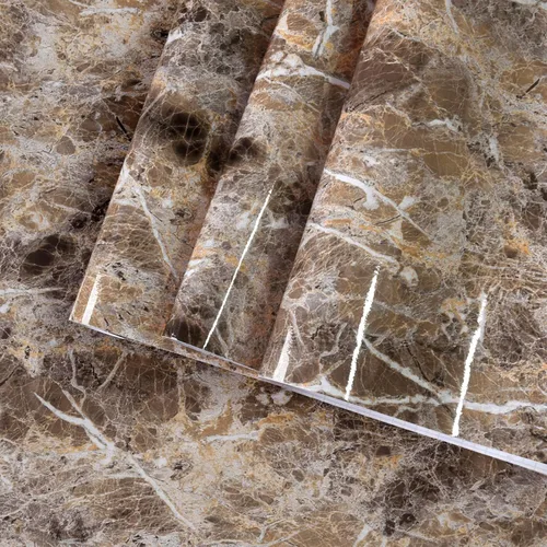 Miniatura 12 de BAYYA Papel de contacto de mármol marrón de 118x16 pulgadas, papel pintado despegar y pegar para gabinetes de cocina, adhesivo de granito para Brwon
