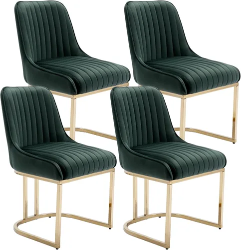 Miniatura 11 de Shunzhi Juego de 2 sillas de comedor modernas de terciopelo tapizadas, sillas de cocina con patas de metal dorado/respaldo sin brazos para cocina