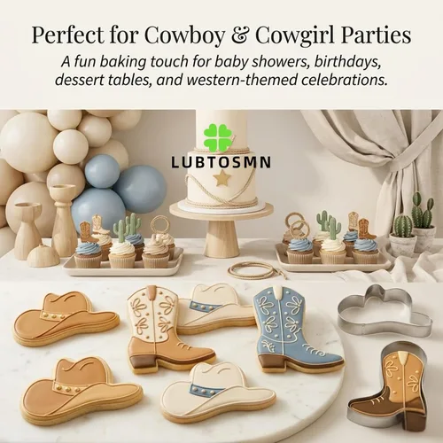 Miniatura 2 de LUBTOSMN Juego de 2 cortadores de galletas de vaquera, 2 piezas, botas de vaquera y sombrero, deslavador, cortadores de galletas, formas para baby