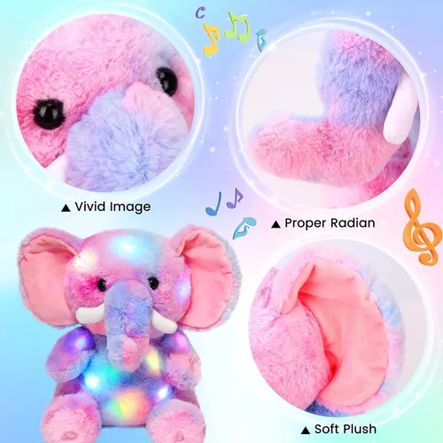 Miniatura 5 de Hopearl Elefante de peluche con luces LED y música colorido, con volumen ajustable, canciones de cuna, animado, da calma, para festival, cumpleaños