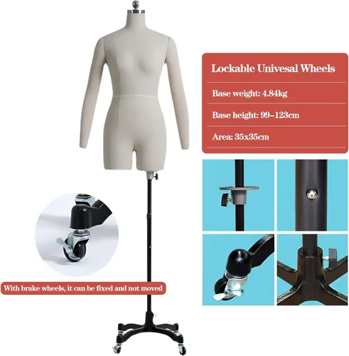 Miniatura 4 de Adjustable Female Dress Form Mannequin with Arms - Size S Foam Model for Sewing, Tailoring, Fashion Design, Custom Fitting with Insertable Pins