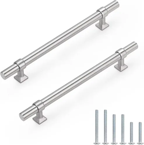 Miniatura 45 de Paquete de 5 pomos de gabinete negro mate, tiradores de gabinete de un solo agujero para cocina y baño, manija de barra en T de acero inoxidable