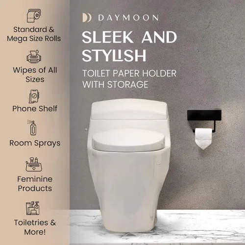 Miniatura 3 de Day Moon™ Soporte de papel higiénico negro mate con estante, soporte de toallitas para baño, dispensador de toallitas desechables, soporte