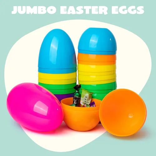 Miniatura 2 de JOYIN 6 huevos de Pascua de plástico jumbo de 7 pulgadas, colores sólidos brillantes, 6 colores surtidos, huevos vacíos para rellenar golosinas
