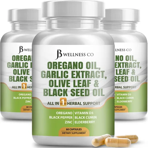 Miniatura 8 de JB Wellness Aceite de orégano, extracto de ajo, hoja de olivo, con astrágalo, suplemento de apoyo inmunológico y salud digestiva para mujeres
