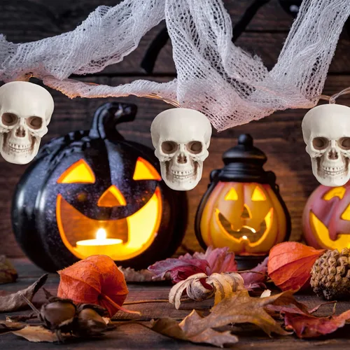 Miniatura 5 de Boao 10 piezas de cabeza de esqueleto de Halloween pequeños mini calaveras para decoración de fiesta de Halloween, decoración de mesa