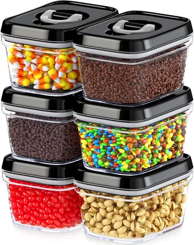 DWËLLZA KITCHEN Mini recipientes herméticos para almacenamiento de alimentos con tapas, juego de 6 recipientes pequeños de plástico transparente 05