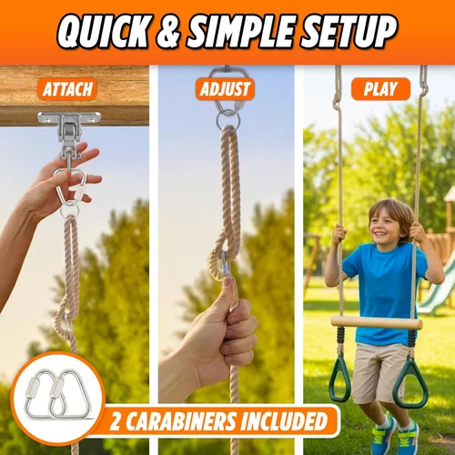 Miniatura 4 de Barra de trapecio de trapecio de madera para niños - 45,7 cm de altura ajustable Barras de mono con anillos de juego conjunto de columpio - Carrera