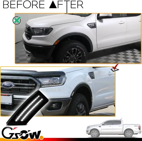 Miniatura 2 de 2 luces de posición laterales blancas ahumadas (RB-170) para Ford Ranger 2019-2023 [mejora la visibilidad], accesorios de primera calidad para Ford
