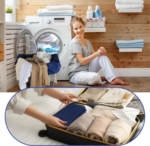 Miniatura 6 de Woanger Paquete de 12 bolsas de lavandería extragrandes de 28 x 45 pulgadas, lavables a granel, bolsa de lavandería de viaje con cierre de cordón