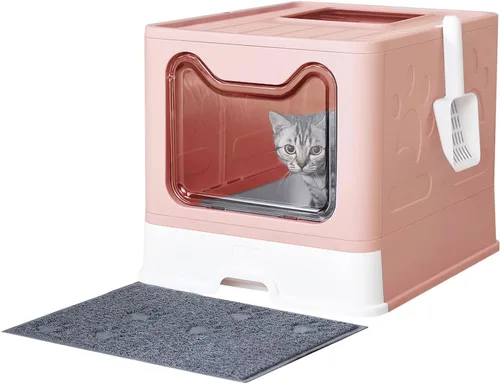 Miniatura 14 de Medario - Caja de arena para gatos con alfombrilla de arena y cuchara, plegable grande con tapa, de entrada frontal para gatos con salida superior
