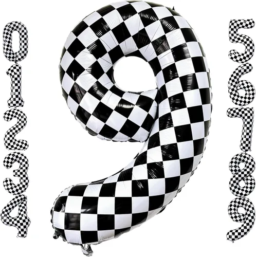 Miniatura 12 de Lovoir Globos gigantes de 40 pulgadas con temática de autos de carreras con el número 3, color negro y blanco para decoración de fiesta de tercer