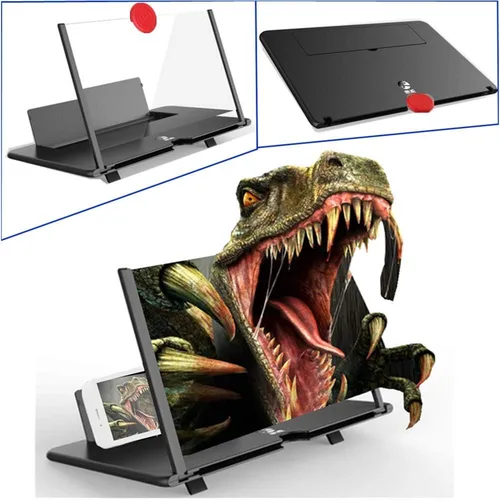 Miniatura 3 de Lupa de pantalla para teléfono celular, pantalla de proyector de lupa móvil 3D HD para películas, videos, soporte plegable para teléfono con Negro
