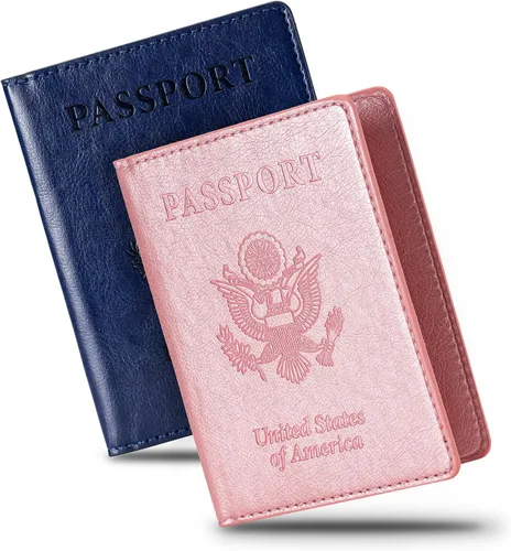 Miniatura 9 de Honmein 2 soportes para pasaporte, billetera ultradelgada para pasaporte, funda de pasaporte de piel sintética para mujeres y hombres