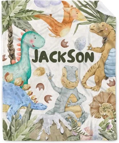 Miniatura 32 de Manta de franela de vellón de dinosaurio con nombre para niñas y niños recién nacidos, regalos personalizados, manta de forro polar suave