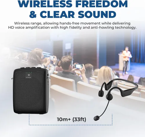 Miniatura 2 de Auriculares con micrófono inalámbrico y amplificador de voz WinBridge, altavoz portátil y micrófono para profesores, mini sistema PA con sonido
