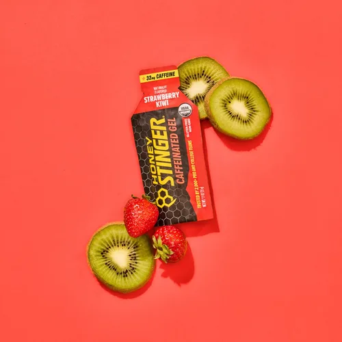 Miniatura 5 de Gel de energía de fresa y kiwi orgánico de Honey Stinger, con cafeína y sin gluten con miel orgánica, para ejercicio, running y rendimiento